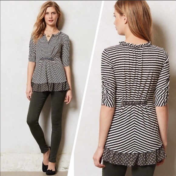 Anthro ONE SEPTEMBER Galicia Striped Peplum Top - Picture 1 of 7